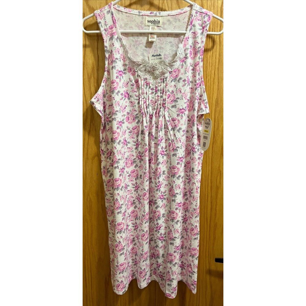NWT Rene Rofe Sophia M Sleeveless Floral Print Pink Nightgown Granny Cottage 197